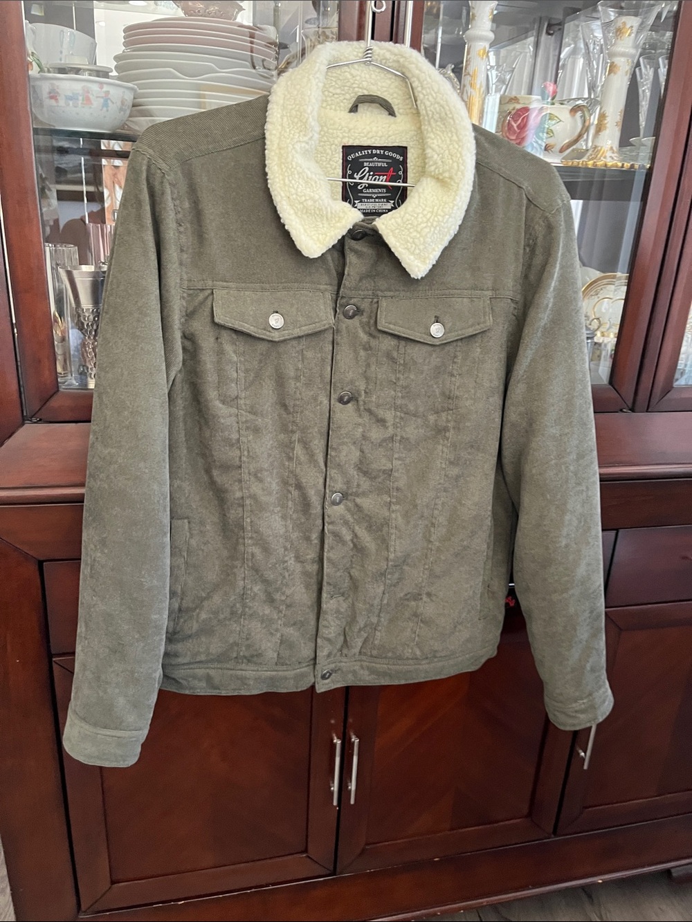 Men's Olive Sherpa-Collar Shirt Jacket
